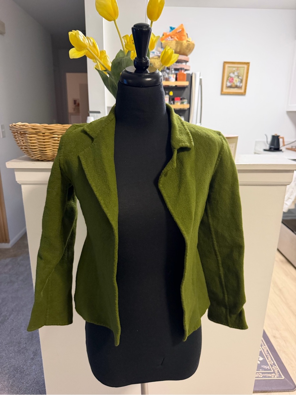 Ellen Tracy Moss Green Open-Front Blazer 100% wool